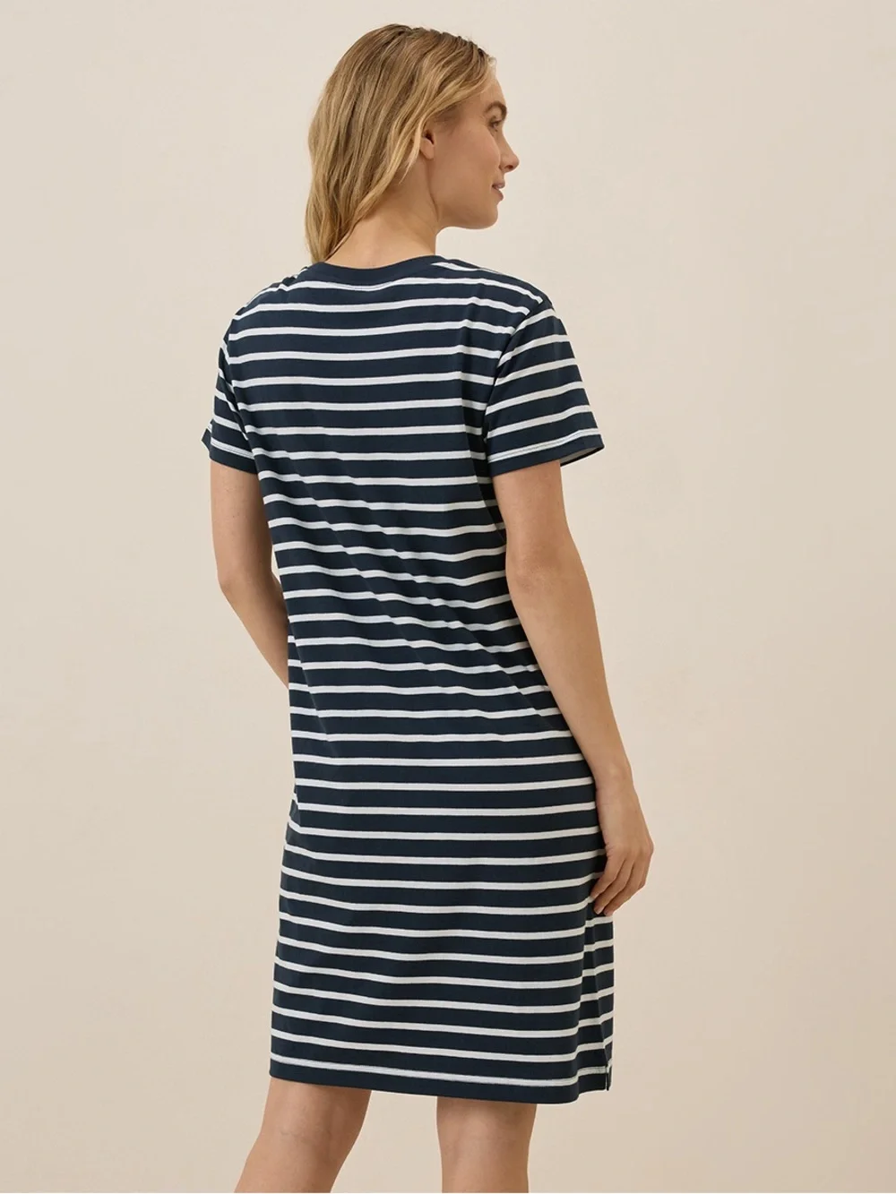Pact Organic Cotton Softspun Tee Dress Navy White Stripe Casual XS